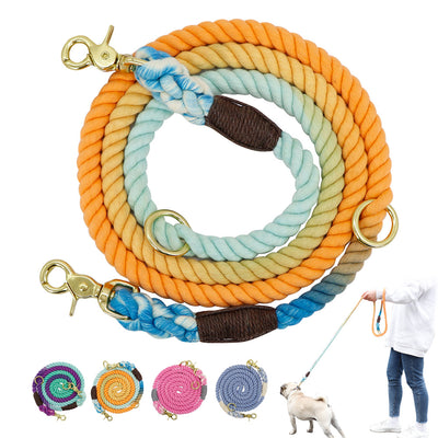 Professional Gradient Color Dog Collars Accessories Leashes Rope Metal Chain Collar Strap Pet Outdoor Walking Training Long Traction Rope kits