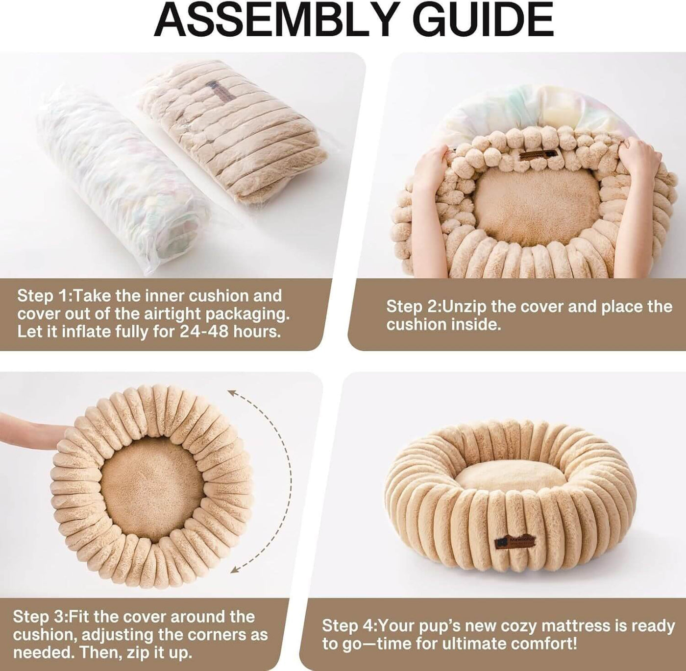 Professional MEWOOFUN Donut Dog Bed For Medium Dogs - Calming Pet Bed With Non-Slip Bottom, Washable For Pets Up To 45 Lbs Light Brown kits