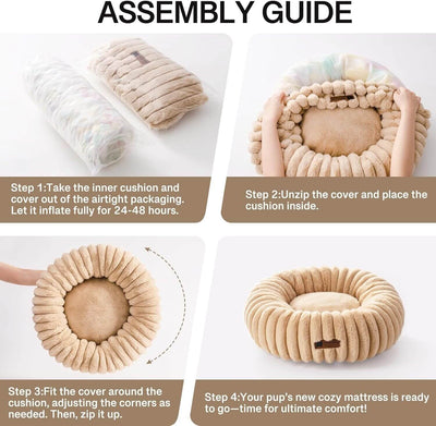 Professional MEWOOFUN Donut Dog Bed For Medium Dogs - Calming Pet Bed With Non-Slip Bottom, Washable For Pets Up To 45 Lbs Light Brown kits