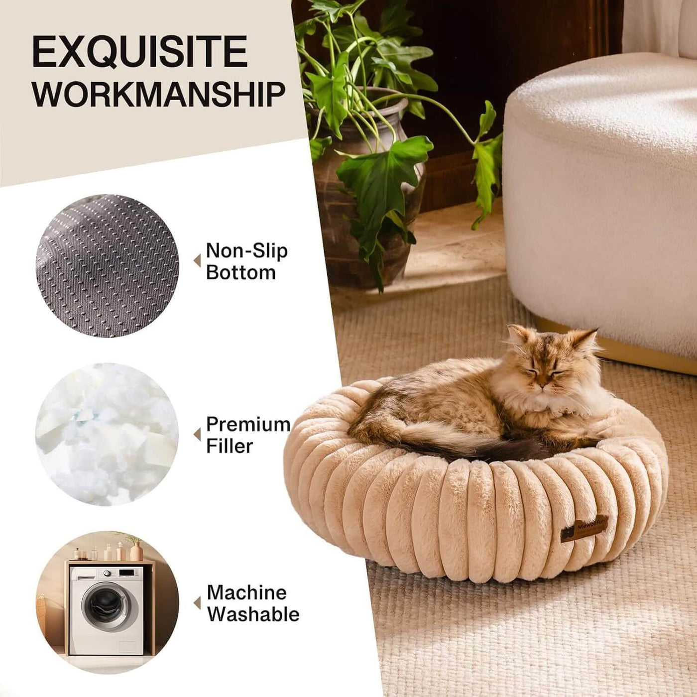 Professional MEWOOFUN Donut Dog Bed For Medium Dogs - Calming Pet Bed With Non-Slip Bottom, Washable For Pets Up To 45 Lbs Light Brown kits