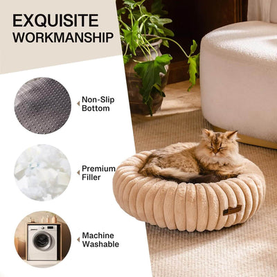 Professional MEWOOFUN Donut Dog Bed For Medium Dogs - Calming Pet Bed With Non-Slip Bottom, Washable For Pets Up To 45 Lbs Light Brown kits